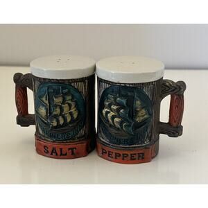 Napcoware Mariners Inn Ceramic Clipper Ship Salt & Pepper Shakers Japan 3” Vtg